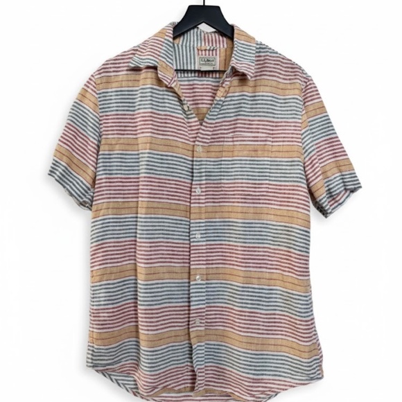 L.L.Bean Men's Striped Linen Short-Sleeve Button-down Shirt - Picture 1 of 6